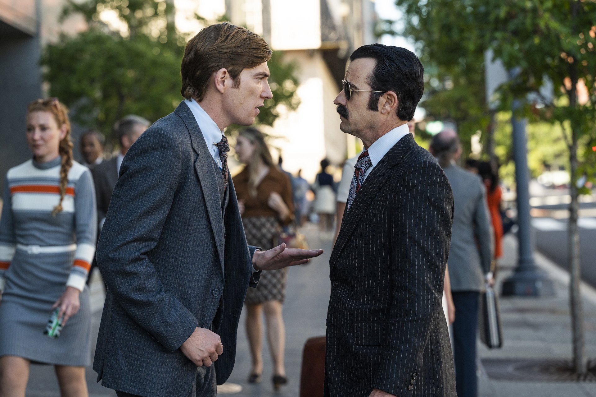 Domhnall Gleeson, Justin Theroux in White House Plumbers Episode 4 (Photograph by Phil Caruso/HBO). 