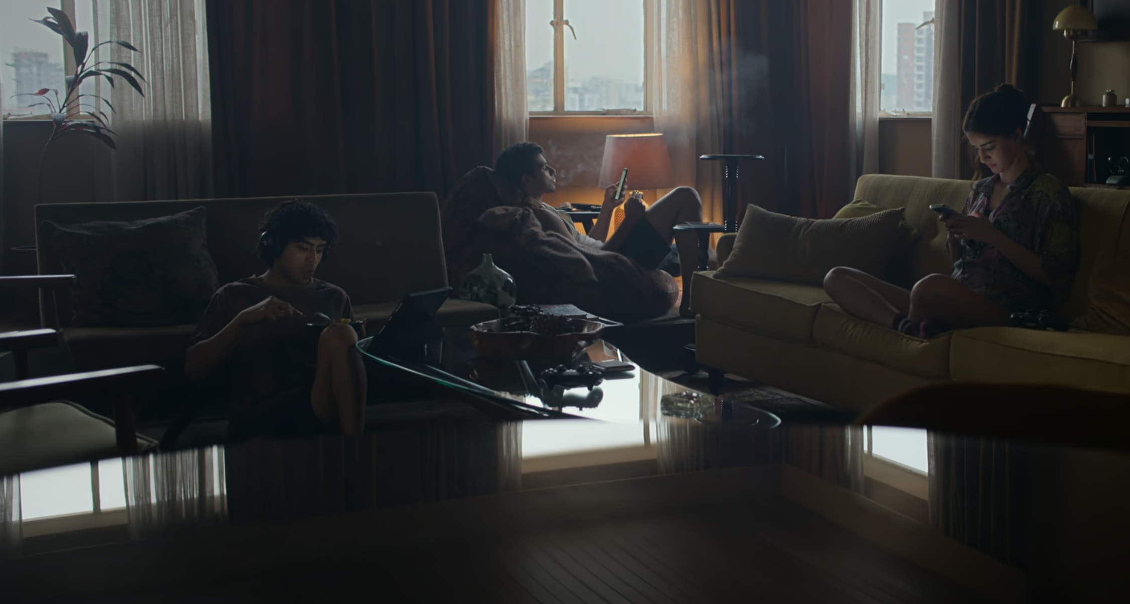 Adarsh Gourav, Siddhant Chaturvedi, and Ananya Panday in Kho Gaye Hum Kahan (2023).