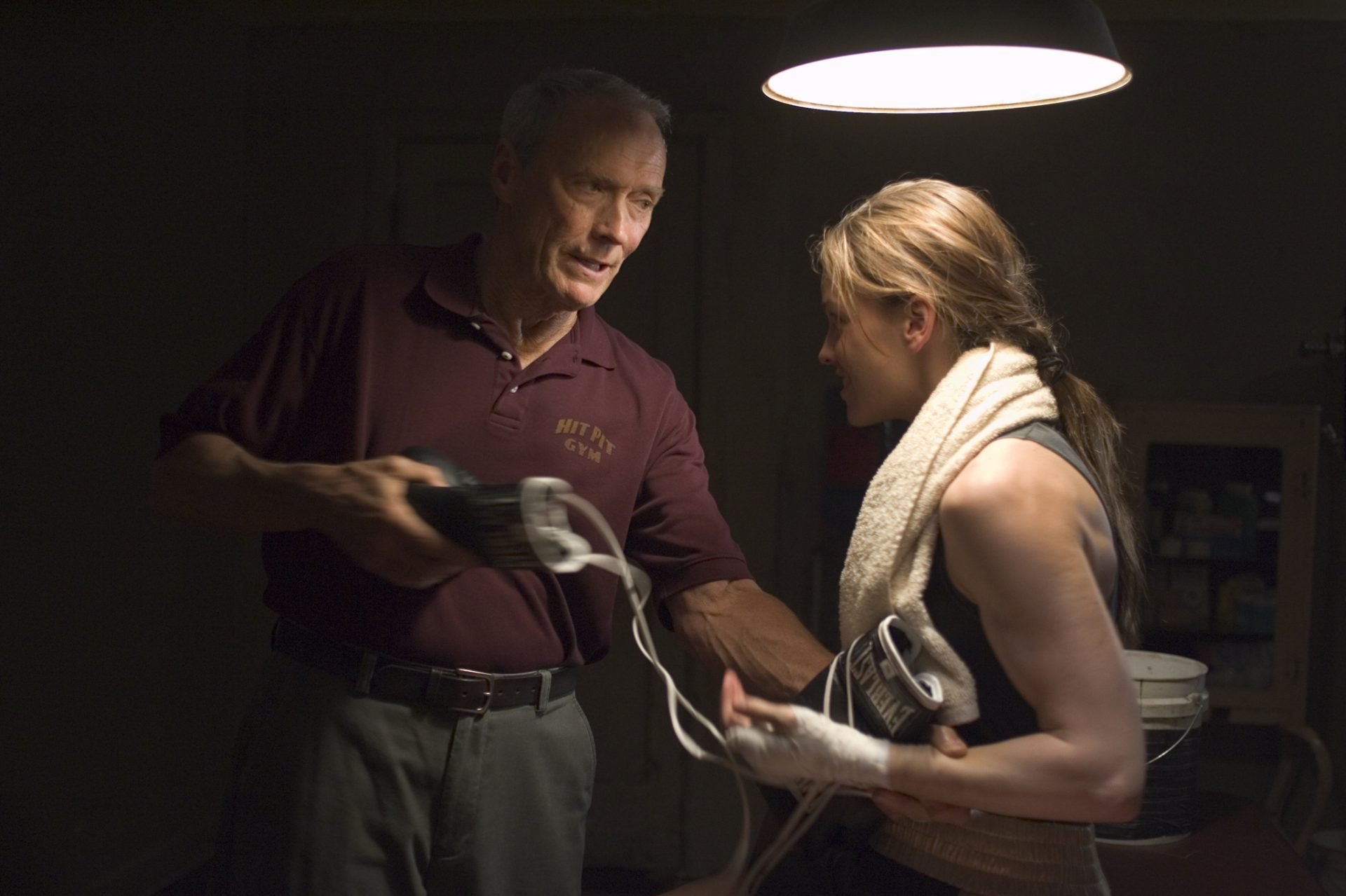 CLINT EASTWOOD as Frankie and HILARY SWANK as Maggie in Warner Bros. Pictures drama Million Dollar Baby