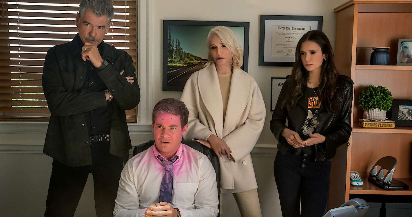 Pierce Brosnan, Adam DeVine, Ellen Barkin, Nina Dobrev in The Out-Laws