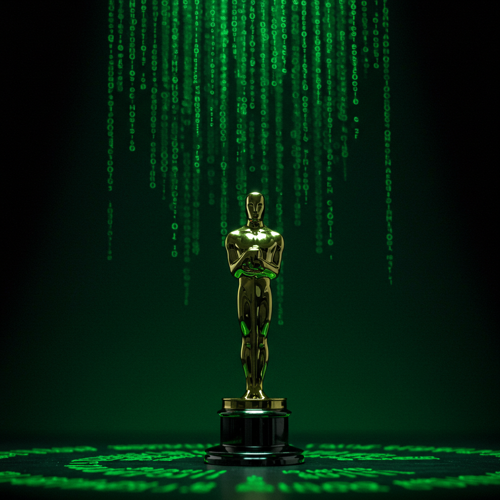 The Golden oscar statuette in the background of The Matrix