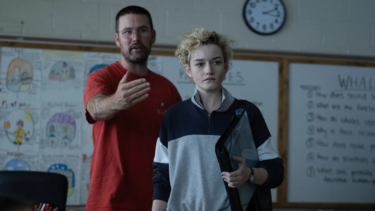 Zach Cregger and Julia Garner while filming Weapons