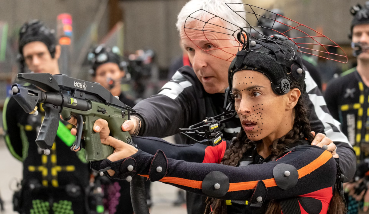 James Cameron & Oona Chaplin on the set of Avatar: Fire and Ash
