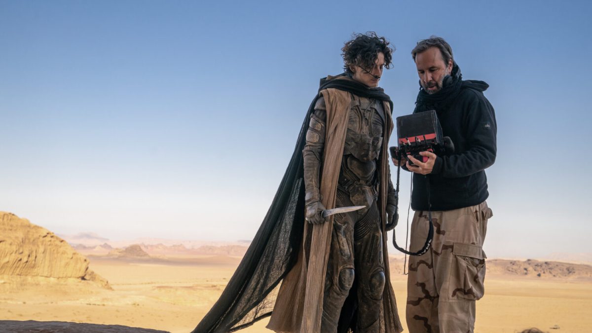 Denis Villeneuve directing Timothée Chalamet in Dune: Part Two.
